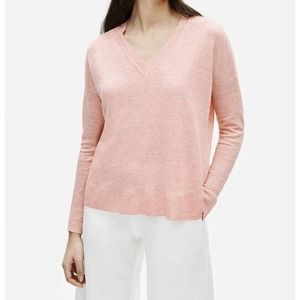 Eileen Fisher‎ Womens Melange V Neck Box Top Shirt Size XS Organic Linen Pink